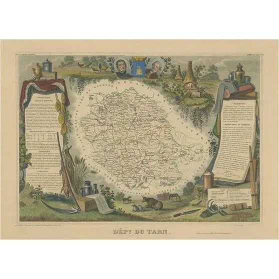 Antique Map of the Department of Tarn, France, 1852 For Sale - Image 6 of 6