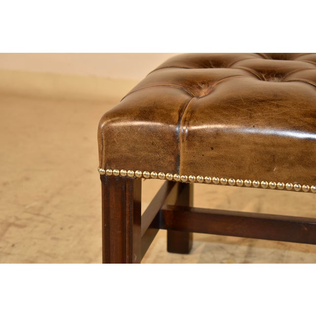 1920s Edwardian Mahogany Tufted Leather Stool For Sale - Image 5 of 5