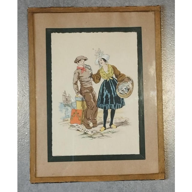 Set of 4 antique lithographs by alfred renaudin, known as e. Naudy (1866-1944) on the theme of french regions, here...