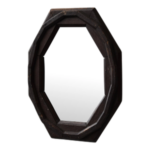 Antique Folk Art Reclaimed Trim Octagonal Mirror, Circa Early 20th Century
