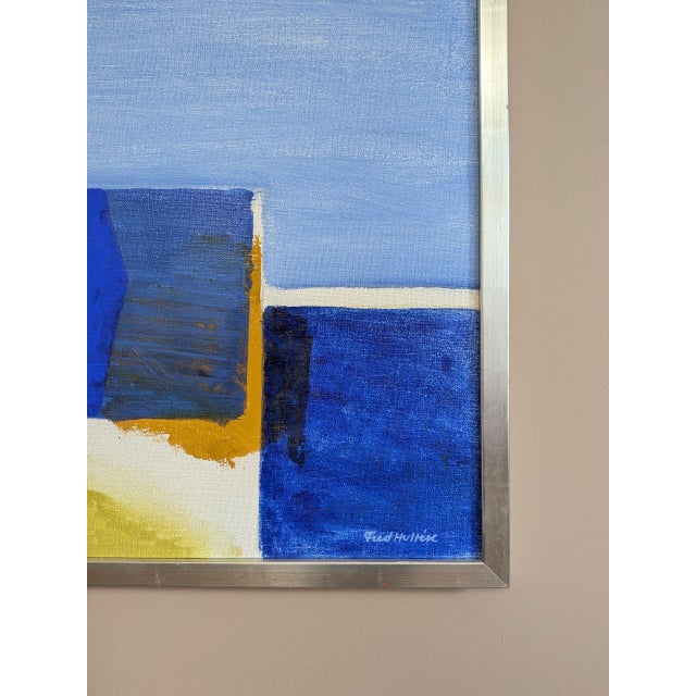 Textile Mid-Century Modern 'The Golden Divide' Swedish Original Abstract Oil Painting, Framed For Sale - Image 7 of 11