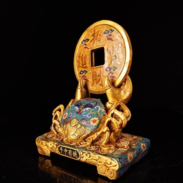 This striking vintage cloisonne enamel sculpture is a traditional symbol of wealth and prosperity. The piece features a...