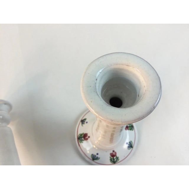 1970s Vintage Portuguese Hand Painted Pottery Candle Holders- A Pair For Sale - Image 4 of 8