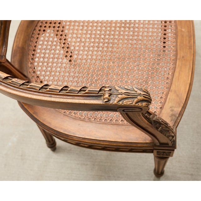 French Louis XVI Style Carved Walnut Cane Fauteuil Armchair For Sale - Image 9 of 18