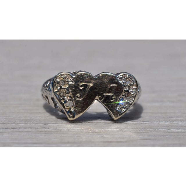 The Hodge: Antique Handmade Toi Et Moi Lovers Ring in White Gold and Diamonds For Sale - Image 10 of 11