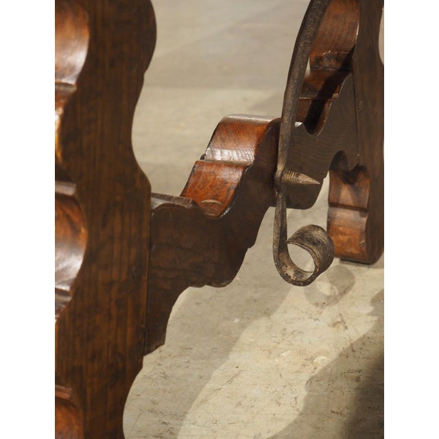 A 1900s Spanish Library Table Desk With Iron Stretchers, Shallow Frieze Drawers For Sale - Image 12 of 18