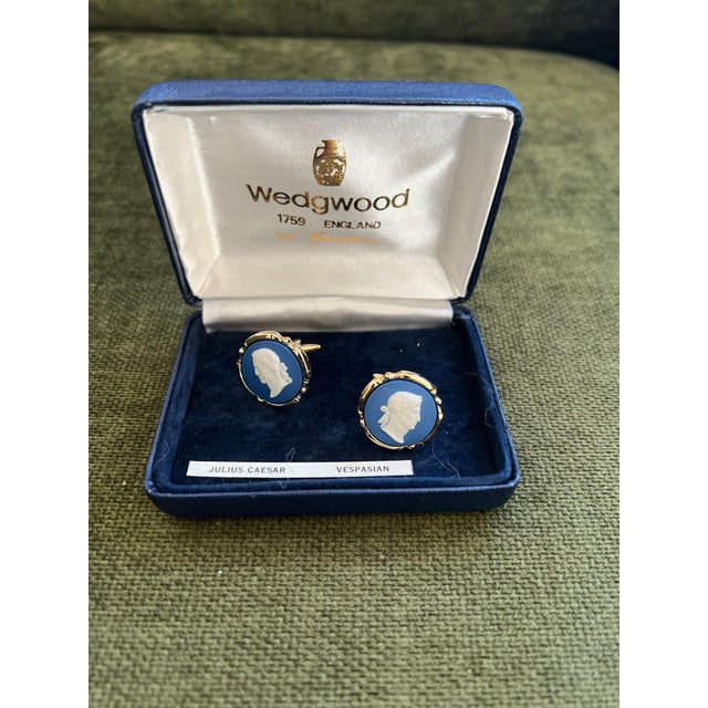 Baby Blue Limited Edition Vintage Royal British “Wedgwood” Gold Plated Cufflinks In Origin For Sale - Image 8 of 8
