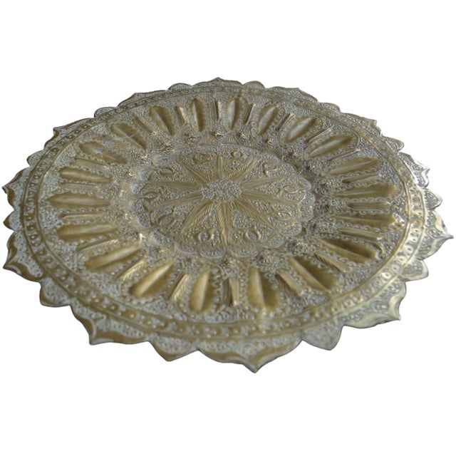 Mid 20th Century Moroccan Moorish-Patterned Engraved Brass Tray For Sale - Image 4 of 9