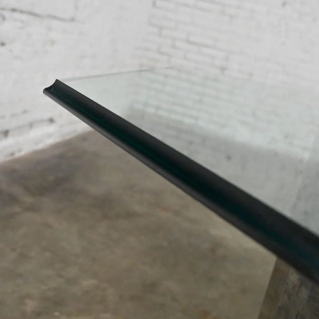 Wood Greek Revival Dining Table Triple Pedestal Base & Elongated Octagon Glass Top Attributed to Bernhardt For Sale - Image 7 of 13