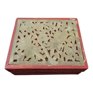 Antique Chinese Jade Box Cinnabar Carved Reticulated For Sale