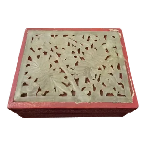 Antique Chinese Jade Box Cinnabar Carved Reticulated