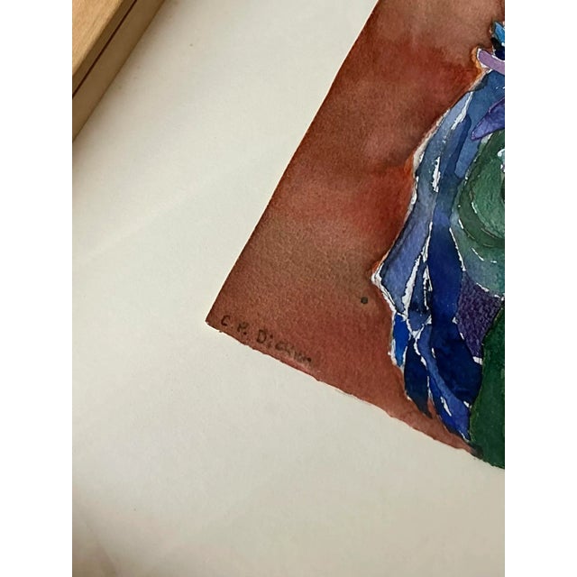 Violet Vintage Boho Original Watercolor Portrait on Paper For Sale - Image 8 of 9