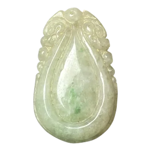 Vintage Apple Green Jadeite Jade Caved Water Drop-Shaped Ruyi Amulet Figurine
