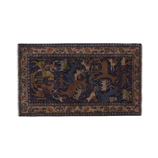 Vintage Opal Blue Animal Garden Caucasian Rug 2'12'' X 4'8'' 35.8" x 55.9" / 91 x 142 Cm Hand woven with high quality pure...
