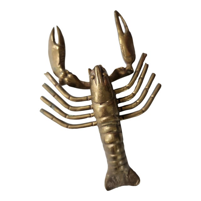 Vintage Solid Brass Crustacean Lobster Paper Weight Coastal Décor For Sale