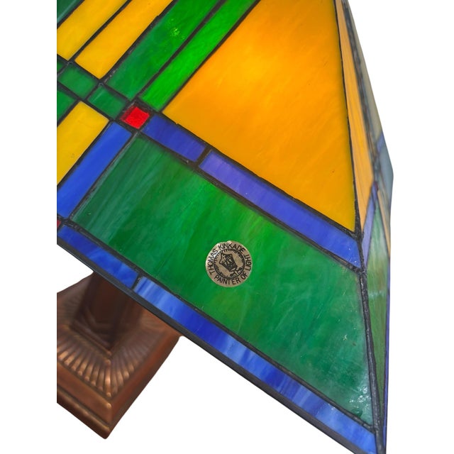 Glass Thomas Kinkade “Painter of Light” Prairie Style Stained Glass Table Lamp Mission Arts & Crafts Lighting For Sale - Image 7 of 9