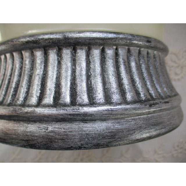 Alabaster Vintage Resin Alabaster With Ornate Silver Trim Wastebasket 10" Tall For Sale - Image 8 of 8