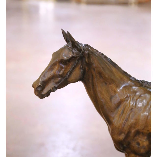 19th C. French Patinated Bronze Horse Sculpture on Marble Base Signed C. Fratin For Sale In Dallas - Image 6 of 12