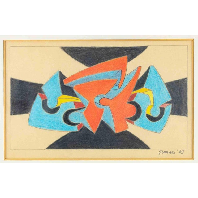 Oil Pastel on paper realized in 1969. Hand signed and dated in pencil lower right. Hand dedicated, signed and dated (1971)...