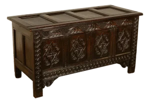 Antique 17th Century Jacobean Charles II Dark Oak Carved Coffer Chest 1680