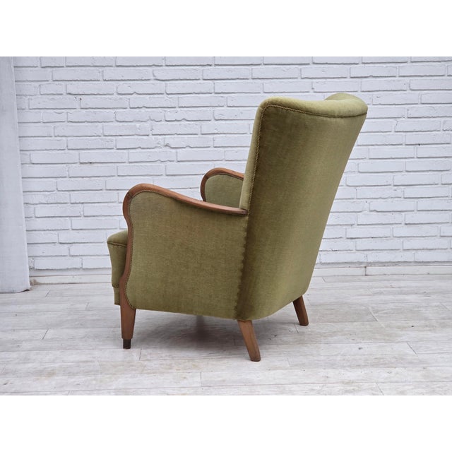 Danish Beech Highback Armchair with Velour Upholstery, 1960s For Sale - Image 9 of 18