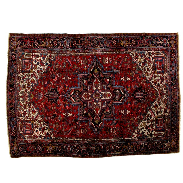 Vintage Persian Heriz Rug- 9′7″ × 13′3″ For Sale