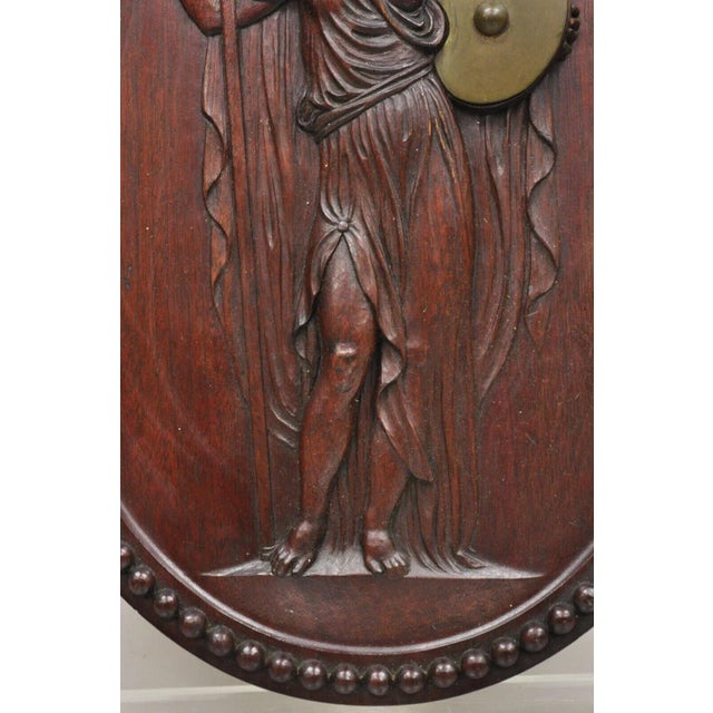 1900 - 1909 Antique 1900s Oval Carved Mahogany Figural Goddess Wall Sculpture Plaque For Sale - Image 5 of 11