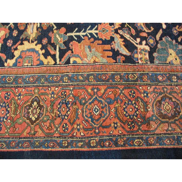 Late 19th Century 1890s Blue Navyy Floral Antique Persian Malayer Rug 12'4" X 14'8" Handknotted Wool Carpet For Sale - Image 5 of 6