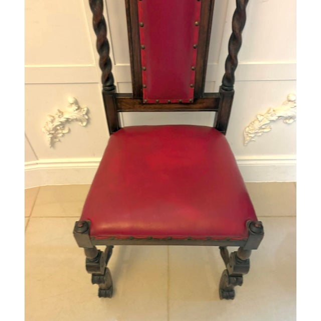 Red Antique Victorian Carved Oak Barley Twist Dining Chairs, 1880, Set of 6 For Sale - Image 8 of 18