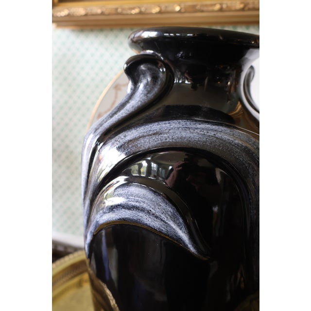 Art Deco Vintage Harris Potteries Chicago Black & Pewter Art Deco Revival Vase For Sale - Image 3 of 18