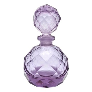 Japanese Irice Cut Glass Perfume Bottle, Purple Alexandrite Tone, 4.75" For Sale