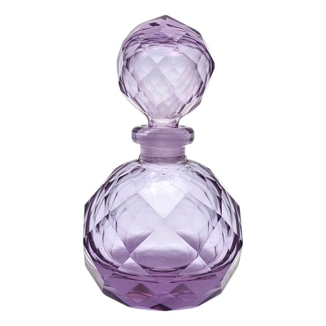 Japanese Irice Cut Glass Perfume Bottle, Purple Alexandrite Tone, 4.75" For Sale