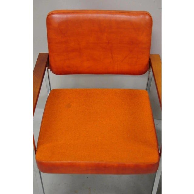 Metal Vintage Mid Century Modern Orange Naugahyde Chrome Arm Chairs by Malibu - A Pair For Sale - Image 7 of 12