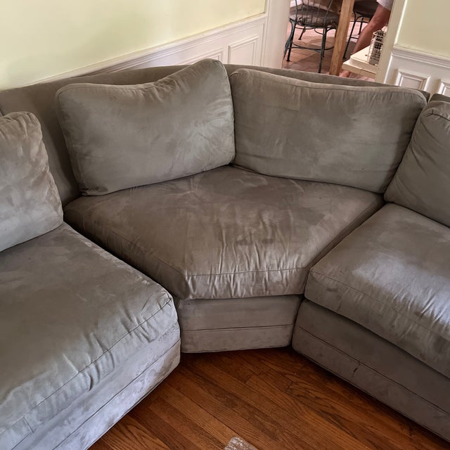 Modern Attributed to Ethan Allen Suede Grey Sofa For Sale - Image 3 of 12