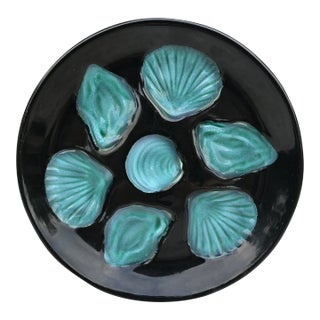 C.1950 French Majolica Oyster Plate For Sale