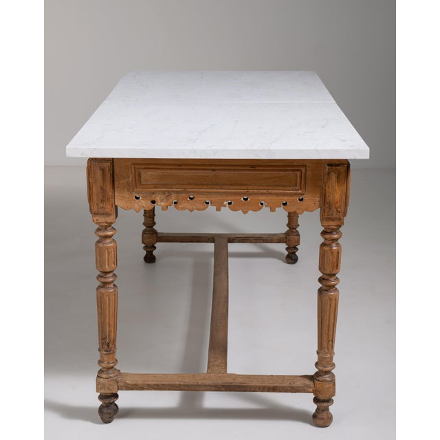 Tan French Butcher's Table with Marble Top, Antique, France, Circa 1900 For Sale - Image 8 of 14