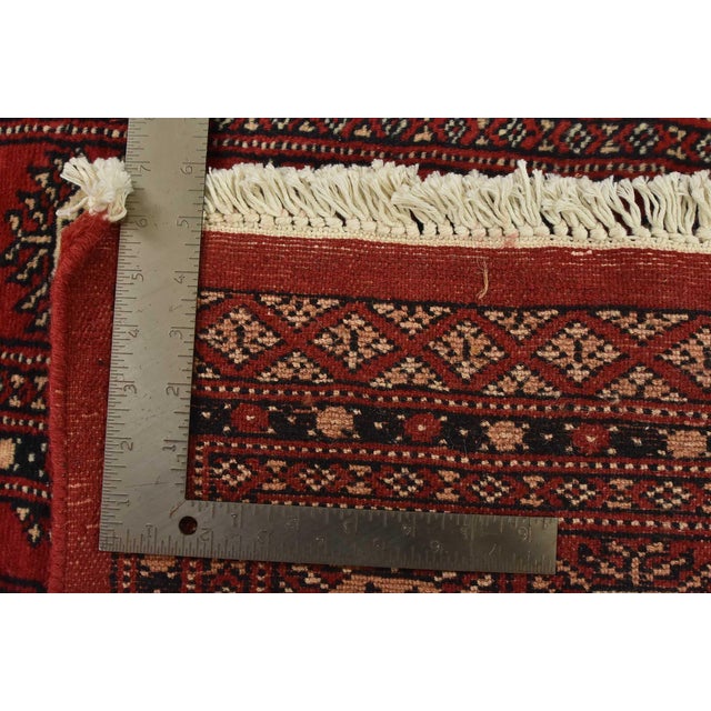 Bokhara Rug 4’1” X 6’5” Red Wool Tribal Hand-Knotted Oriental Carpet For Sale - Image 12 of 12