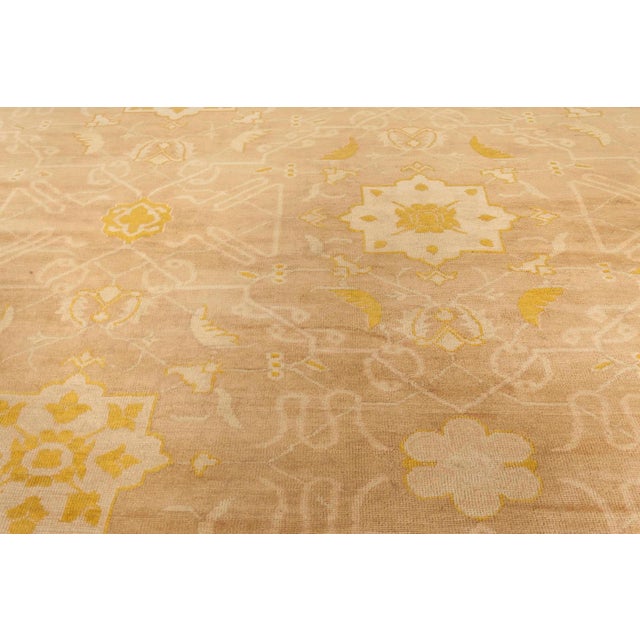 Large Egyptian Modern Gold Wool Rug with Botanical Motif by Doris Leslie Blau For Sale - Image 4 of 8