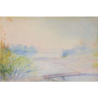 Small Antique Riverside Plein Air Watercolor Study Painting For Sale