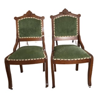 Late 19th Century Walnut Carved and Upholstered Side Chairs For Sale