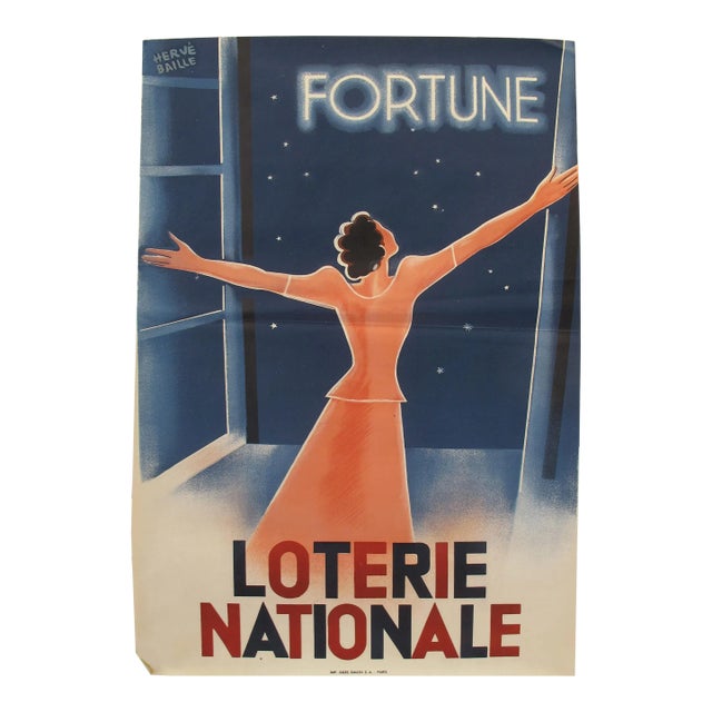 1940 French Lottery Poster, Loterie Nationale, Fortune For Sale