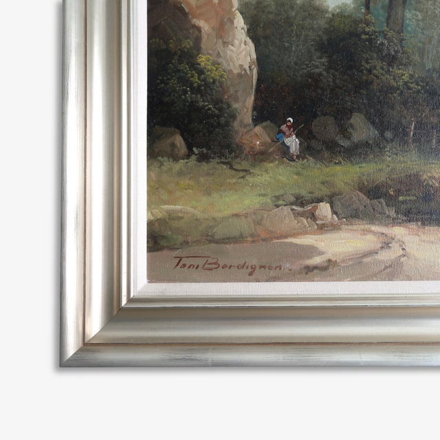 Mid 20th Century Large Custom Framed Italian Countryside Village Landscape Oil Painting by Toni Bordignon For Sale - Image 12 of 18