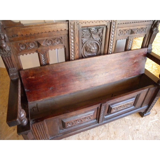 Antique Renaissance Bench with Carved Figure, 1880 For Sale - Image 13 of 18