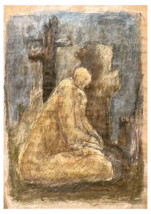 David Euler, Prayer, Charcoal, Gouache & Pastel Drawing, 1985