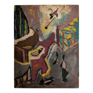 Mid-Century Biomorphic Surrealist Impasto Oil Painting, Unsigned, C. 1940s For Sale