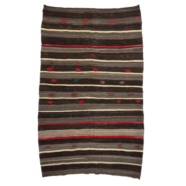 Textile Orange & Black Vintage Goat Hair Kilim Rug For Sale - Image 7 of 7