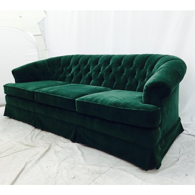 Vintage Tufted Back Green Velvet Sofa | Chairish