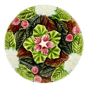 1930s Vintage Orchies French Hollywood Regency Faience Majolica Flora Cherry Plate.