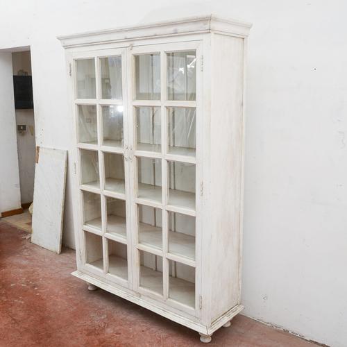 Display Cabinet with Shelves and Whitewashed English Glass Doors For Sale - Image 4 of 9