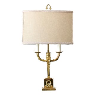Early 20th Century French Vintage Empire Brass Double Arm Table Lamp For Sale